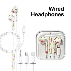 Wired In-Ear Headphones, Floral, High-Fidelity Lossless Sound, 3D Surround Audio, Compatible with Apple, Android, PC, Music Earbuds