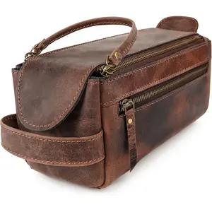 Toiletry Bag for Men & Women, Dopp Kit & Shaving Travel Organizer,  Wash Bag with Zipper Pocket Travel Pouch,  for Him & Her - Dark Brown