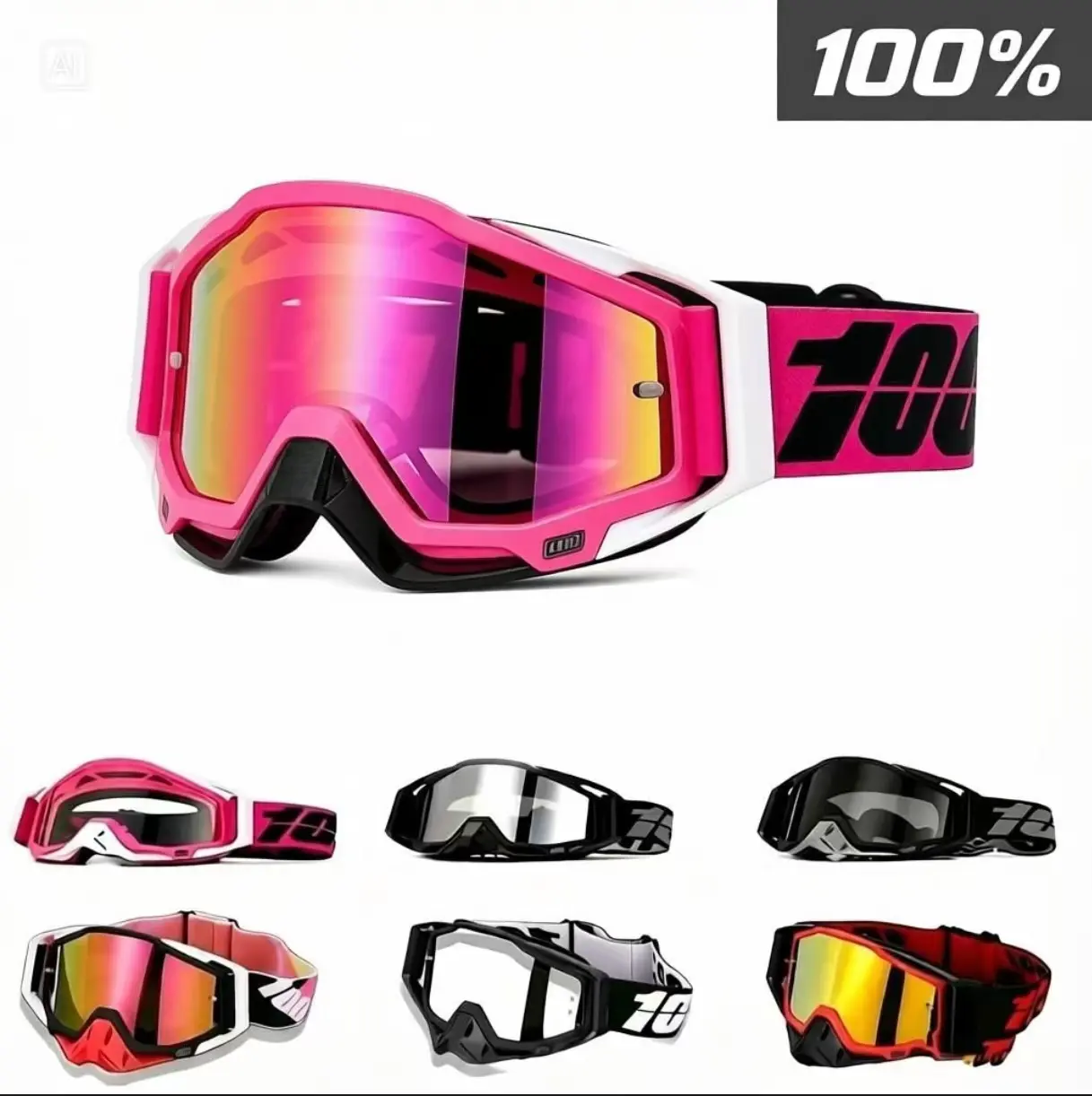 100% Wraparound Shield Sports Sunglasses for Men & Women, Windproof & Sandproof Eyewear for Offroad Motorcycle Riding & MTB Cycling - Red/Black/Pink