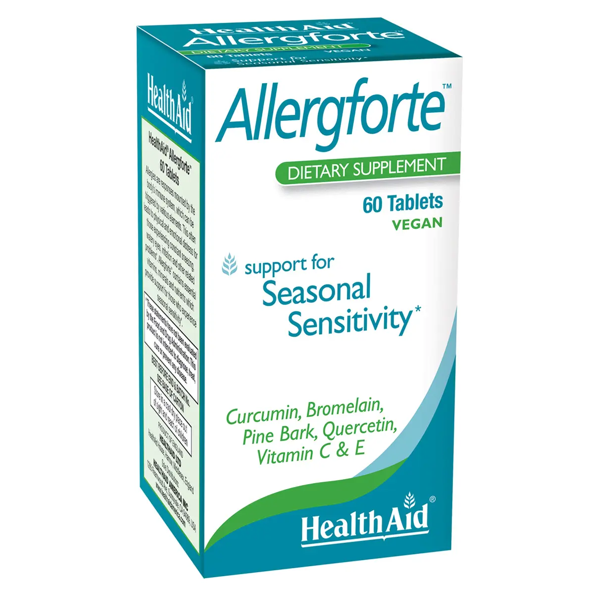 AllergForte 60 Tabs, Support For Seasonal Allergies, Curcumin, Bromelain, Pine Bark, Quercetin, Vitamin C & E, Vegan