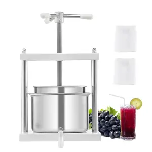 VEVOR 1.45 Gal/5L Fruit Wine Press,  , 2 Stainless Steel Barrels, Manual Juice Maker, Cider Apple Grape Tincture Honey Olive Oil Making Press with Triangular Handle for Outdoor Kitchen Home