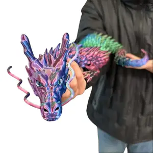 [Blue Purple Green] 35.44" Giant Articulated 3D Printed Chinese Dragon Collectible Figurine | Jointed Fantasy Decor, Flexible Desktop Sculpture, Suitable for Home/Office/Car Interior | Unique Mother's Day & Father's Day Gift, US In-Stock Collector's Item