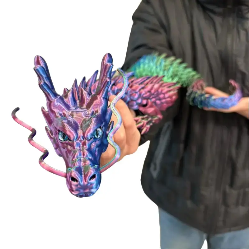 [Blue, Purple, Green] 35.44" Giant Movable 3D Printed Chinese Dragon Collectible Figurine, Jointed Desktop Statue, Flexible Home Decor Ornaments, US In-Stock Gift for Parents, Suitable for Home/Office