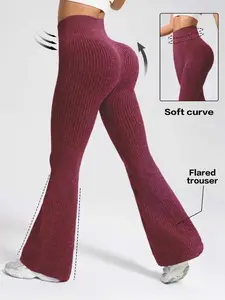 Women's High-Waisted Wide-Leg Yoga Pants, Casual Knit Warm Sports Trousers, Stretchy Polyester Nylon Spandex, All-Season Comfort