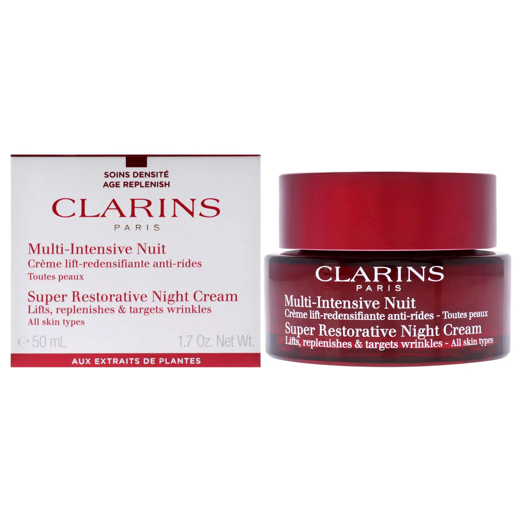 Clarins Super Restorative Night Cream - Unisex Moisturizer for All Skin Types, Skin Repair, Nightly Care, Restores Complexion - 1.7oz Cream
