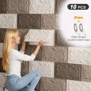3D Adhesive Stone Wall Panels, 5/10pcs, 10mm Thick PU Wall Boards, Inner Wall Decoration, Faux Stone Wall Panels, Complex Fashionable 3D Wall Decor