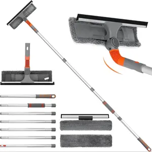 Extendable Window Cleaning Kit, 260cm Telescopic Pole, Bendable Head for High Windows, Long Reach Squeegee Cleaner, 7 Extension Poles, Window Cleaning Tool