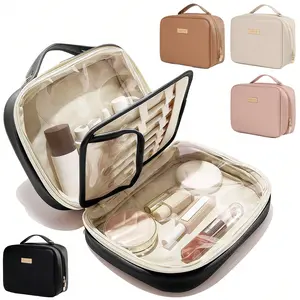 Unique Travel Makeup Bag, Cosmetics Storage Bag, Compartment With Removable Makeup Brush, Internal Double-Sided Transparent Storage Compartment, Portable Toilet Bag, Large Capacity Storage, Multi-Functional Beauty Storage Bag, Bathroom Toilet Bag, Lipstic