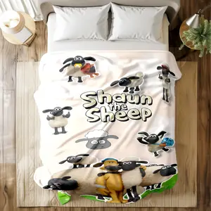 Shaun the Sheep Printed Blanket with Cute Character Collage Prints - Super Soft & Skin - friendly, Long - Lasting & Quick - Drying, Machine Washable, Multi - Size for Bed, Sofa, Travel, Camping & Office Naps, Ideal Gift for Cartoon Fans, Soft Cozy Blanket