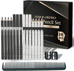 HAIOLORPRO 14PCS Barber Pencil for lineup, White Black Magic Hairline Pencil, Beard Shaping Guide Pen with 2 Sharpeners and 1 Styling Comb, Barber Chalk for Men Hair Beards Makeup Design
