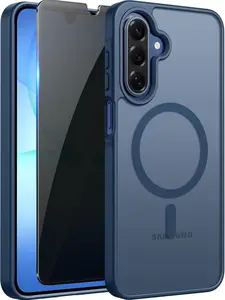 Magnetic for Samsung Galaxy A17/A16 5G Case with Privacy Screen Protector, Compatible with MagSafe, Translucent Matte Anti-Scratched Slim Case for Samsung A17/A16 5G ,Blue