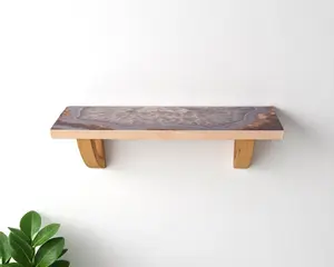 212 MAIN 36 in. Rectangular Gray & Natural Wood Agate Wall-Mount Bohemian Accent Lounge Shelf, Hanging Floating Shelf with Mounting Bracket (1 Size)