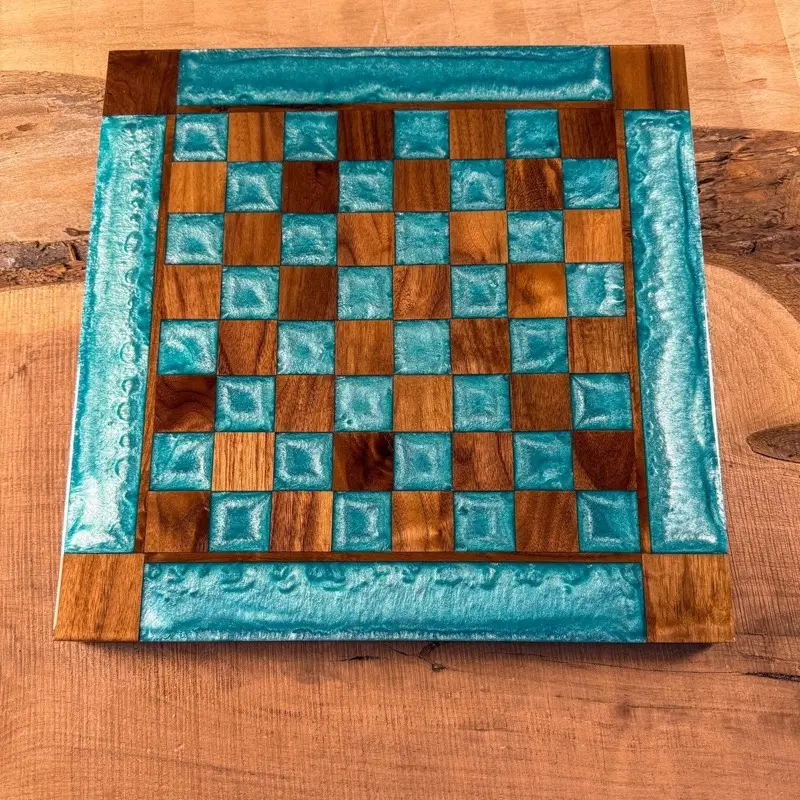 Turquoise Diamond Black Walnut Chess Board (INCLUDES PIECES) Turquoise Diamond Black Walnut Chess Board (INCLUDES PIECES)