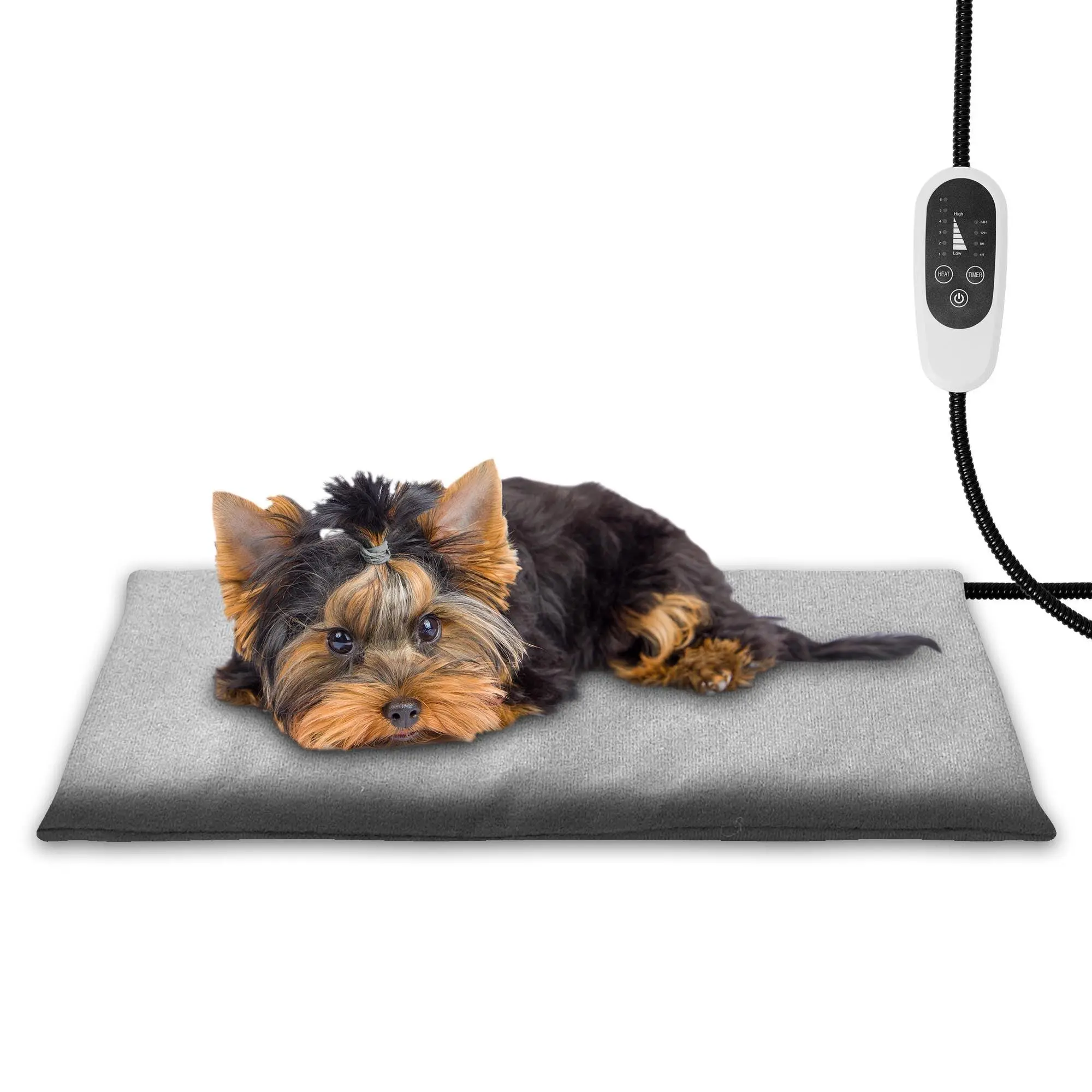 G128 Small Pet Heating Pad 17.72x15.75IN, 6 Adjustable Temperature Dog Cat Heating Pad with Timer, Waterproof Heated Cat Dog Bed with Chew Resistant Cord, Indoor Electric Pet Heated Mat