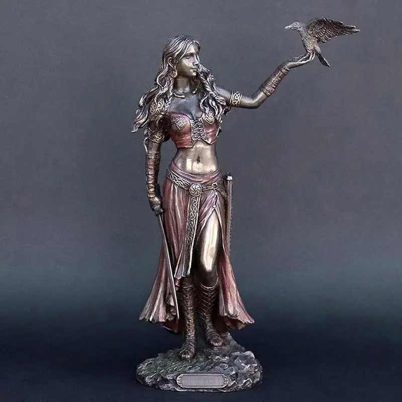 1pc Resin Statues Morrigan The Celtic Goddess Of Battle With Crow & Sword Bronze Finish Statue For Home Decoration