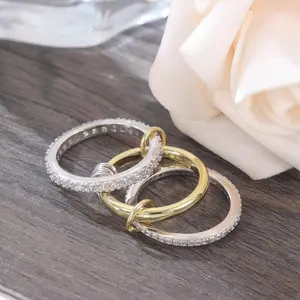 Stainless Steel Interlocking Zircon Titanium Steel Full-Diamond Ring Dual-Color Multi-Element New Hot-Selling Item in Stock