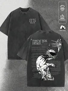 Unisex Faith Theme Washed Short Sleeve, Bible Verse Print, Breathable Cotton, Streetwear, Weekend, Trendy Religious Gathering