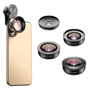 Apexel 5 in 1 4K HD Phone Camera Lens Kits for Single/Dual Camera Smartphones - Included 170° Super Wide Angle, 110° Wide Angle, 10X Close up, 2X Telephoto Lens, Fisheye Lens.