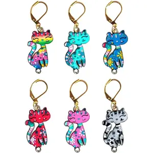 6 count Long-tailed Cat Crochet Removable Locking Stitch Markers for Knitting and Crocheting 6 Tabby Cats Cute Metal Charms Gift Knitting Supplier
