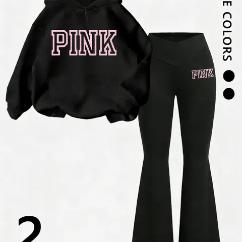 Women's Two-Piece Set, Letter Print Drop Shoulder Top and Bell Pants, Casual Slim-Fit Outfit Set, Two Pieces Outfits