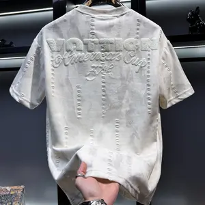 Versatile Men's High-End Design Sense Distressed Crew Neck Short Sleeve T-Shirt Men 2025 Trendy Brand Summer American Style Half Sleeve