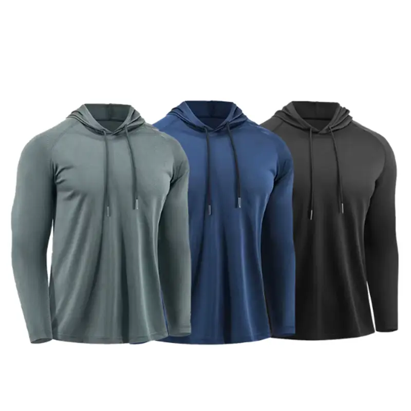 Men's Slim-Fit Long-Sleeved Minimalist Solid Pullover Hoodie 3-Piece Set - Dry Fit Active Athletic Clothes, Quick-Drying Breathable Fabric, Seamless Sports Outerwear, Fitness Apparel, Activewear Gym, All Seasons Casual Running Tops