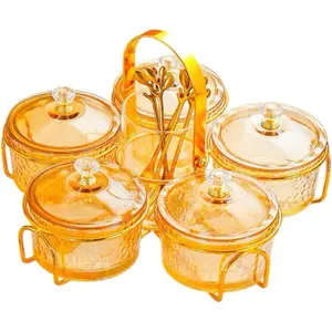 Amber Appetizer Tray 5 Compartment Candy Nut Dishes Portable Ornament Dried Fruit Tray Snack Plate for Cakes Cookies Chocolates