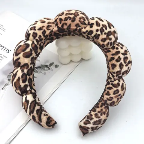 Handmade leopard print sponge headband, Soft headband for women, suitable for hair accessories on any occasion, comfortable fit and unique design, spa makeup and face wash headband, bubble towel cloth flannel sponge face wash waterproof Headband Accessory