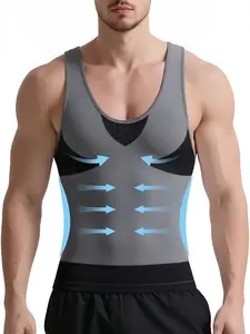 1 Count Solid Color Plain Compression Shirt, Men Shapewear Slimming Body Shaper Vest, Tank Top Undershirt, Seamless Corset, Tight-Fitting Underwear, Tummy Control Shaperwear Tops, Waist Trainer, Suitable For Daily Or Party