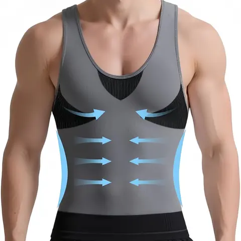 Men's Solid Color Sleeveless Compression Shirt, Slimming Body Shaper Vest, Tank Top Undershirt, Tummy Control Shapewear Top with Back Support, Waist Control Compression Tank, Waistline Shaper for Daily Wear
