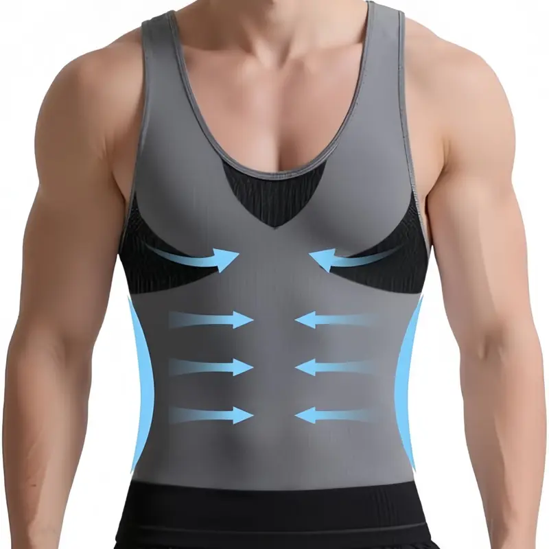 Men's Solid Color Sleeveless Compression Shirt, Slimming Body Shaper Vest, Tank Top Undershirt, Tummy Control Shapewear Top with Back Support, Waist Control Compression Tank, Waistline Shaper for Daily Wear