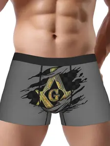 Men Freemason Masonic Symbol Boxer Briefs Underwear Masonic Print