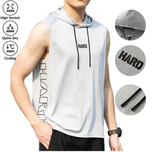 Men’s summer hooded sleeveless tank top—versatile trendy sports-casual style with a drawstring hood and letter print design; suitable for gym training, outdoor activities, and everyday wear. fathersdaygift
