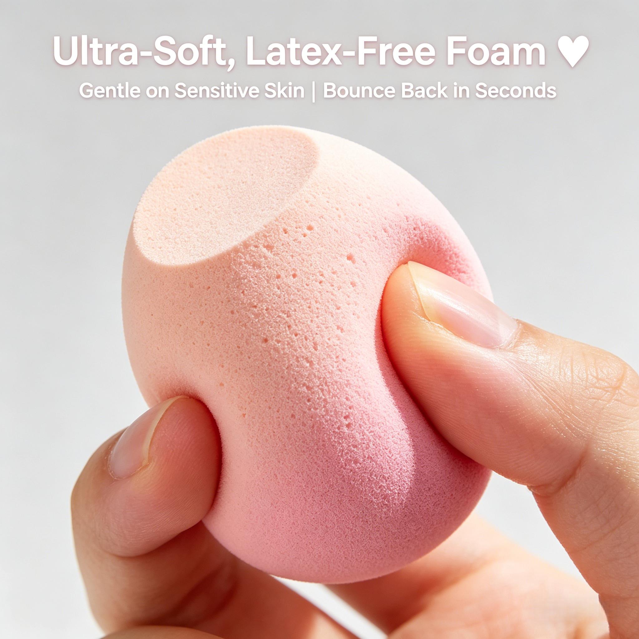 4-in-1 Pink Makeup Sponge Kit with Case - Seamless Blend for Liquid & Cream Foundation