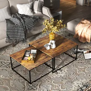 NAIYUFA Coffee Tables, 2 Piece Set Square Nesting Table for Living Room, Rustic Brown - Flexible Combination