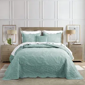 Oversized King Bedspread 128x120 Extra Wide - Paisley Pattern Quilt Set - Gorgeous Elegant Style Bedding Coverlets Reversible Lightweight 5 Piece Aqua Sky
