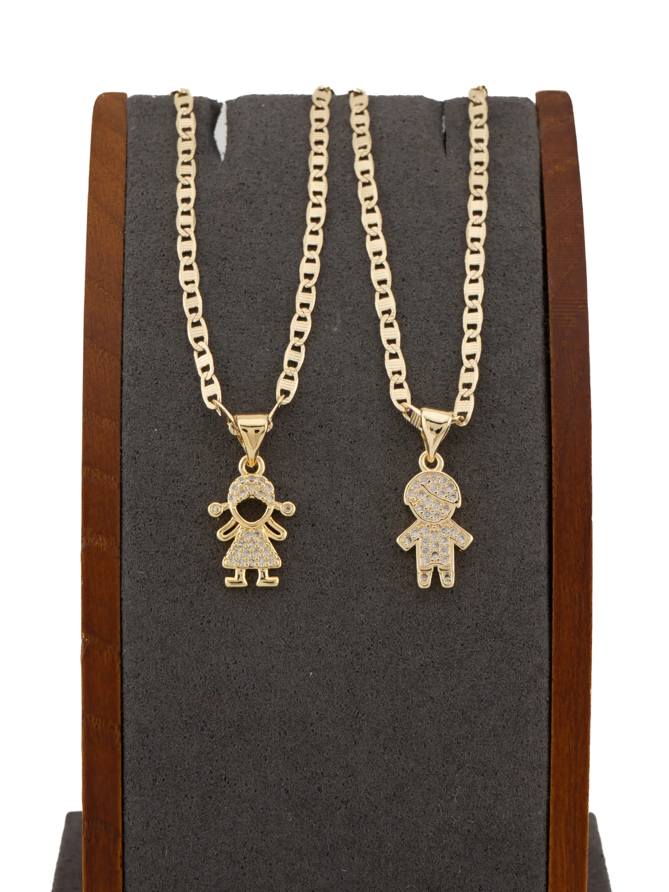 Gold-Plated Charm Necklace with Dainty Kid Silhouettes, Boy or Girl Pendant for Moms, Available in 18" or Classic Long 24" Link Chain