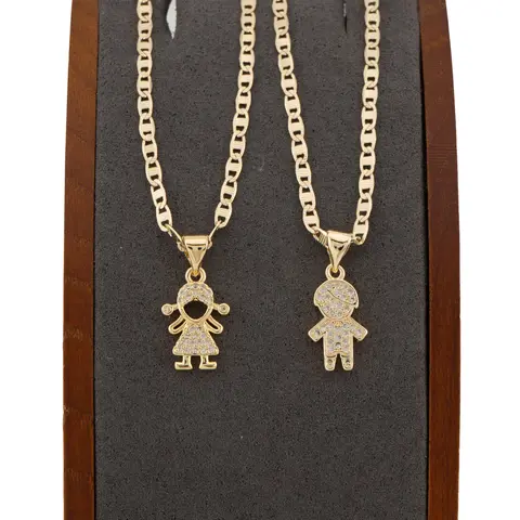 Gold-Plated Unisex Charm Necklace - Dainty Necklaces with Boy or Girl Silhouettes Pendant, 18-in or 24-in Chain & Link, Exquisite Mom Birthday Gift, Daily Casual Wear Costume Jewelry