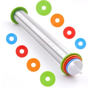 Rolling Pin with Thickness Rings, 17" Adjustable Stainless Steel Rolling Pins for Baking, Dough Roller for Fondant Pizza, Pie, Pasta, Cookies, Cakes, Kitchen Baking Supplies