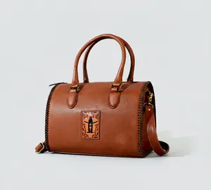 American Darling Braided Genuine Leather Speedy Bag with Tooled Detail- Medium