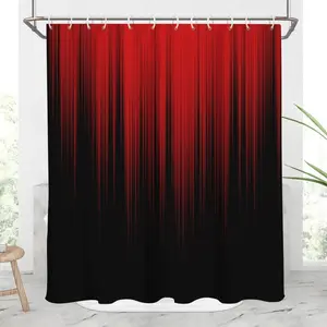 Red and Black Shower Curtain Funny Ombre Adult Men Elegant Design Bright Solid Decorative Asian Dark Abstract Cool Oriental Home Bathroom Decor Bathtub Set with 12 Hooks, Modern
