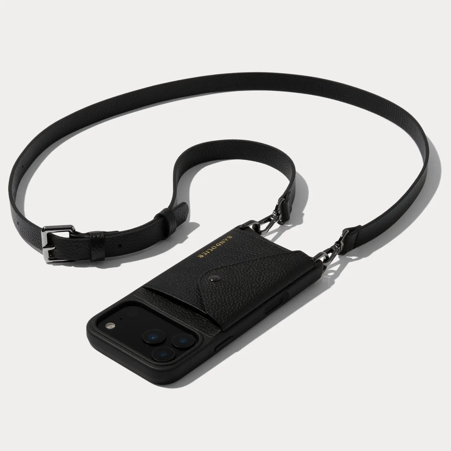 Hailey Side Slot Leather Crossbody Bandolier - Black/Pewter