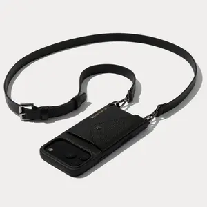 Hailey Side Slot Leather Crossbody Bandolier - Black/Pewter