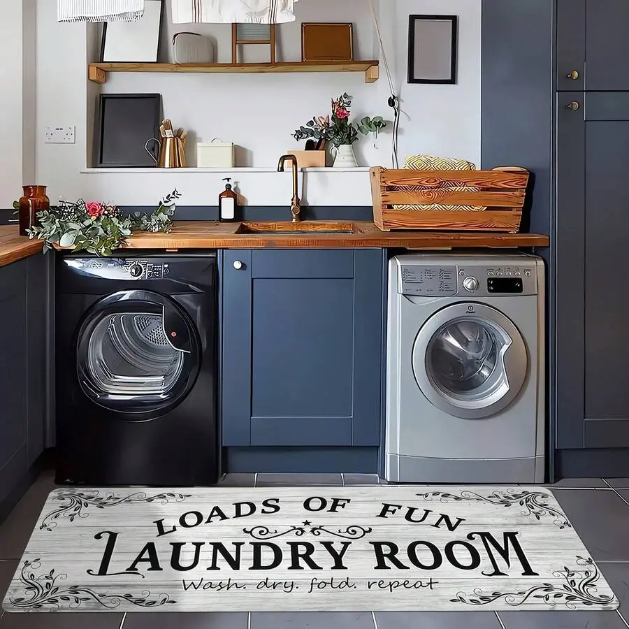 Laundry Room - Farmhouse Style, Non-Slip, Washable, Polyester Flannel With Loads Of Laundry, Laundry Room Rules Design Kitchen, Bathroom, Hallway, And Entryway Decor, Laundry Room Decor And Accessories