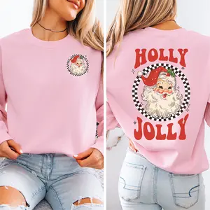 Holly Jolly Santa Sweater, Cute Vintage Christmas sweatshirt for Women - Pink Santa sweater