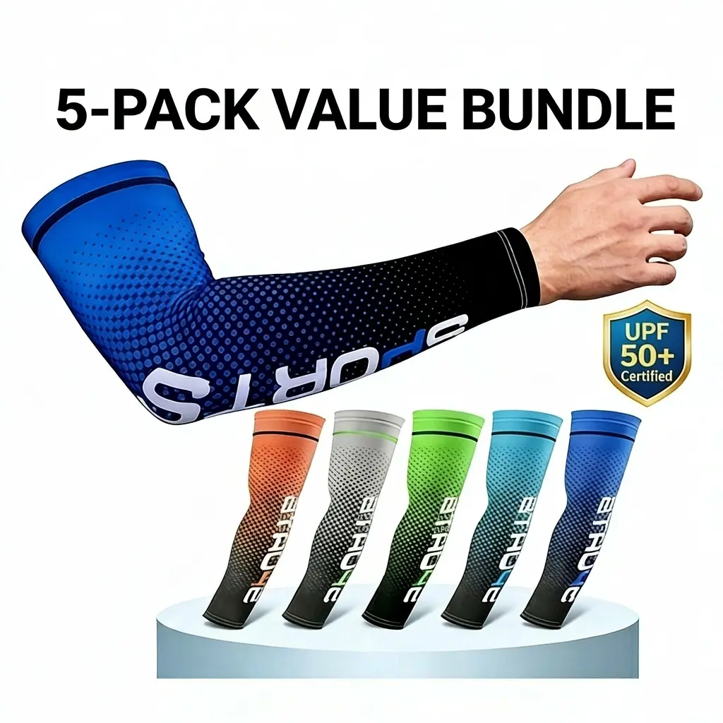 5 Pairs Athletic Solid Color Arm Sleeves, Unisex UV Sun Protection, Lightweight, Breathable & Cooling for Outdoor Sports, Breathable Fit