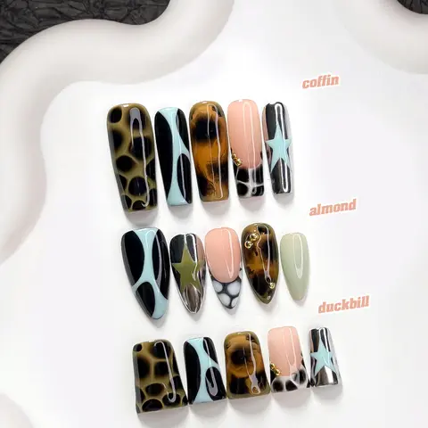 CuraTique Summer Collection | Tortoise Star | 10-Piece Set  100% Handmade Nail Stickers, 3D Gel Nails, Reusable Nail Decorations | 2026 SpringNails | Holiday | The Perfect Nail Art for Vacations | Birthday Parties&Gift-Giving