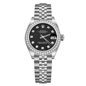 Rolex Datejust 31mm Ref. 68274 Stainless Steel Custom Black Dial & Aftermarket Diamond Bezel Automatic Ladies' Watch WHP037423/WHP035742