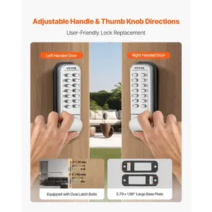 fathersdaygift VEVOR Mechanical Keyless Entry Door Lock, 14 Key Mechanical Door Lock, Mechanical Keypad Door Knob, Single-Side Stainless Steel Waterproof Keyless Gate Lock, for Home Office Outdoor Fence Garage Yard