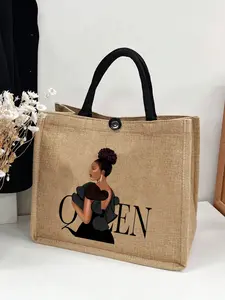 Elegant Linen Handbag, Letter Printed Handbag, Lightweight Durable Reusable Shopping Bag, Beach Bag, Multifunctional Outdoor Gift for Women, Mother's Day Present